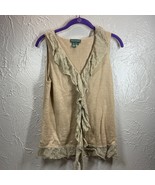 Ralph Lauren Beige Linen Knit Romantic Silk Lace Trim Blouse Shirt Top S... - $818.55 MXN
