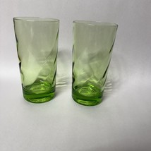 2 Vintage Libbey Crisa Green Weighted Bottom Drinking Glass - $18.00