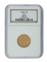 1900-S Gold $5 US Gold Half Eagle Graded by NGC As AU-53! Unique Release... - $4,557.80