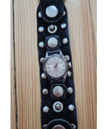 Vintage 1970s Lady Elgin 17 Jewel Wrist Watch w/ Black Suede Metal Stud ... - $179.98