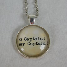O Captain My Captain Walt Whitman Silver Tone Cabochon Pendant Chain Necklace Rd - £2.39 GBP