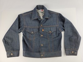 Vintage 1970&#39;s Levis Denim Trucker Jacket Boy Sz 10 Orange Tab w/ Texaco Patch - £88.62 GBP