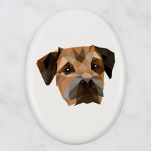 A ceramic tombstone plaque with a Border Terrier dog. Art-Dog geometric dog - £7.85 GBP