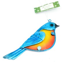Metal &amp; Glass Bluebird Blue Bird Hanging Suncatcher Ornament - £7.07 GBP