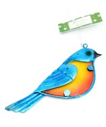 Metal &amp; Glass Bluebird Blue Bird Hanging Suncatcher Ornament - £7.11 GBP