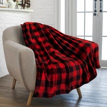 Buffalo Check Plaid Plush Fleece Blanket Throw  Red Black - £19.95 GBP