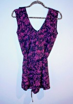 CENTRAL PARK WEST Romper 1 Piece Top SHORTS Purple Black LEAF Print RUFFLED - £116.14 GBP