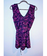 CENTRAL PARK WEST Romper 1 Piece Top SHORTS Purple Black LEAF Print RUFFLED - $202.96 CAD