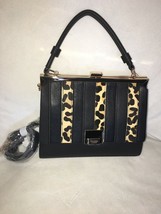 DUNE LONDON Genuine Calf Hair Leather Leopard Stripe Hand Bag Purse Blac... - £102.47 GBP