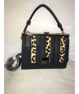 DUNE LONDON Genuine Calf Hair Leather Leopard Stripe Hand Bag Purse Blac... - £44.37 GBP