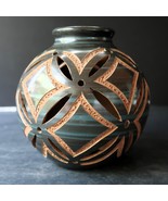 Vtg Artisan Crafted Etched Tealight Terracotta Shade Candleholder Gray &amp;... - €25,63 EUR