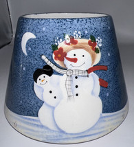 Home Interiors Snowman Jar Candle Topper Shade Blue Winter Christmas Scene Homco - $13.93