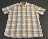 Kuhl Shirt Men&#39;s 2XL XXL Blue Gray Plaid Button Up Linen Blend Short Sleeve - $24.69