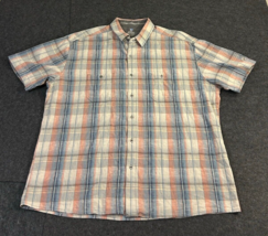 Kuhl Shirt Men&#39;s 2XL XXL Blue Gray Plaid Button Up Linen Blend Short Sleeve - £19.69 GBP