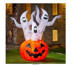 6&#39; Indoor/Outdoor Inflatable Disco Light-Up Pumpkin &amp; 3 Ghosts 67&#39;&#39;Lx36&#39;... - £53.02 GBP