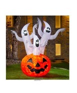 6&#39; Indoor/Outdoor Inflatable Disco Light-Up Pumpkin &amp; 3 Ghosts 67&#39;&#39;Lx36&#39;... - £52.28 GBP