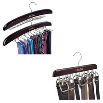 Ohuhu Tie Rack Hanger Closet Organizer, Wooden Walnut 24 Hook Tie Holder for Clo - £37.36 GBP