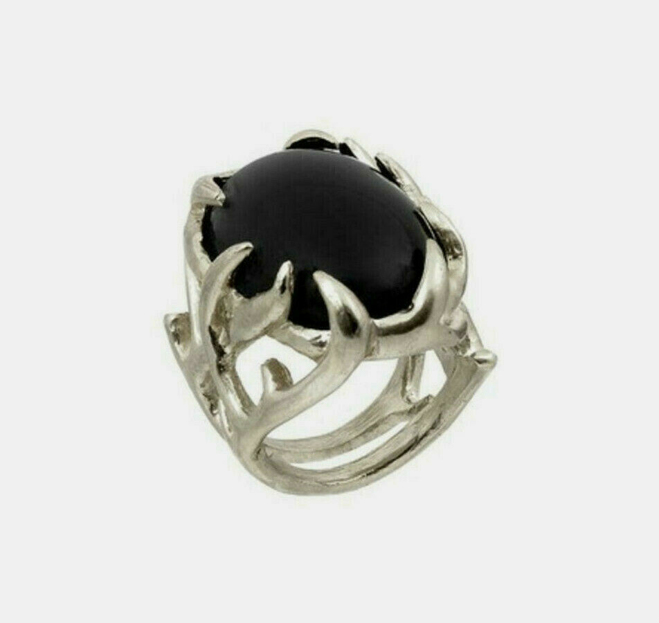 Primary image for New NOS House of Harlow 1960 silver tone metal antler black glass orb ring 5