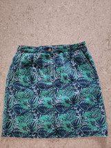 Denim Fabric Skort Green &amp; Blue Palm Leaf Tropical Print Size 6P Applese... - $169.35 MXN