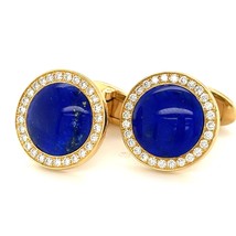 Assil 18k or Jaune Lapis Lazuli et Diamant Boutons Manchette Superbe - $61,364.50 MXN