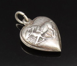 925 Sterling Silver - Vintage Carved Man Riding Horse Heart Pendant - PT21068 - £23.50 GBP