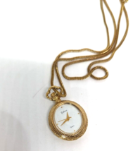 Sutton Ladies Gold Plated Necklace Watch with  Rose design Enamel backing 1980&#39;s - £28.48 GBP