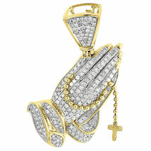 1.50CT Round Cut Diamond Praying Hand Rosary Charm Pendant 14K Yellow Gold Over - £111.86 GBP