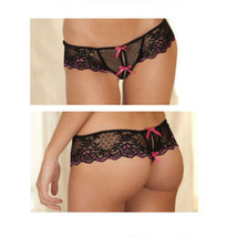 Rene Rofe Crotchless Lace Thong With Bows M/L - £11.76 GBP