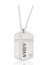 Mens Dog Tag Personalized Necklace With Cz: 24K Gold, Sterling Silver - £87.92 GBP