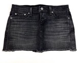 Women Levis Black/Gray Denim Mini Skirt 25 Raw Hem Medium Wash - $19.79