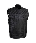 Men&#39;s Motorcycle Vest Black Stars/Stripes USA Leather Vest LKM3784 - €124,39 EUR+