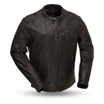 Men&#39;s Bike Leather Hipster 0.8-0.9mm Sheep Dutch Motorcycle Jacket - $289.99