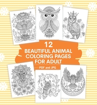 Beautiful Animal 12 pages adult coloring instant download for fun and relaxation - £0.79 GBP