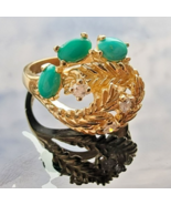14K YELLOW GOLD DIAMONT AND  5x3 mm. oval TURQUOISE RING 4.9 GRAM SIZE 5 - $9,006.08 MXN