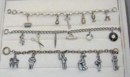 3 Vintage Silver Tone Charm Bracelets With Charms Mechanical - £23.42 GBP