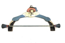 Vtg 1930s Wooden Towel Rack Shabby Chic Bonnet Girl Boudoir Cottage Hand Painted - £47.53 GBP