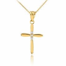 Solid 14k Yellow Gold Dainty Diamond Cross Pendant Necklace 16&quot;, 18&quot;, 20&quot; 22&quot; - £123.29 GBP+