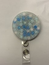 badge reels retractable id holders. Sparkly Winter Snowflakes. - £7.93 GBP