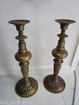 Antique Bronze standing pillar candle holder, made in China, dragon engravings - £98.90 GBP