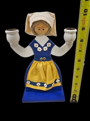 Vintage Butticki Sweden Wood Girl Candle Holder Scandinavian Folk Art 10" MCM Item image 6