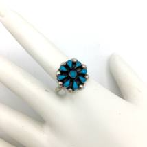 PETIT POINT sterling turquoise flower ring - size 6.5 Mexico southwest s... - £27.41 GBP