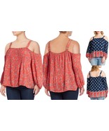 Jessica Simpson Women&#39;s Plus Anita Cold Shoulder Top Coral Garden Ambros... - $20.16