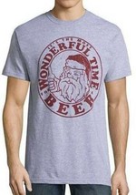 Mens Shirt Christmas Gray Short Sleeve MOST WONDERFUL TIME FOR BEER Tee-... - $17.82