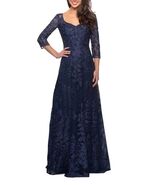 La Femme 28053 Floral Embroidered Mesh A-Line Gown SZ 14 Navy $619 - $187.06