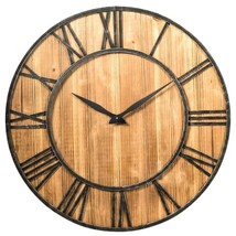 Round 30-inch Roman Numeral Silent Wood Metal Farmhouse Wall Clock - $208.49