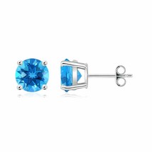 ANGARA Natural Swiss Blue Topaz Stud Earrings in 925 Sterling Silver (Size-7mm) - £215.09 GBP+
