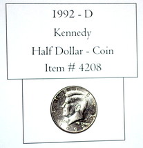 1992 D, Kennedy Half Dollar, # 4208, Half Dollar Coin, vintage coins, ra... - $10.80