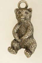 Vintage Jewelry Supply Pewter Metal Old Fashioned Teddy Bear Necklace Pendant - $12.86