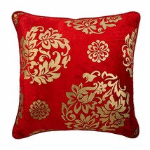 Floral 16&quot;x16&quot; Velvet Red Pillow Covers, Gold Charming - $30.99+