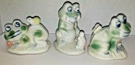 Vintage Set of 3 Porcelain Green Frog Figurines w/ Snail, Butterfly, Tur... - £23.42 GBP